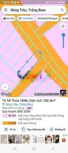 Bán lô đất thổ cư, góc 2 Mặt Tiền, Đường Sông Trầu 23, huyện Trảng Bom