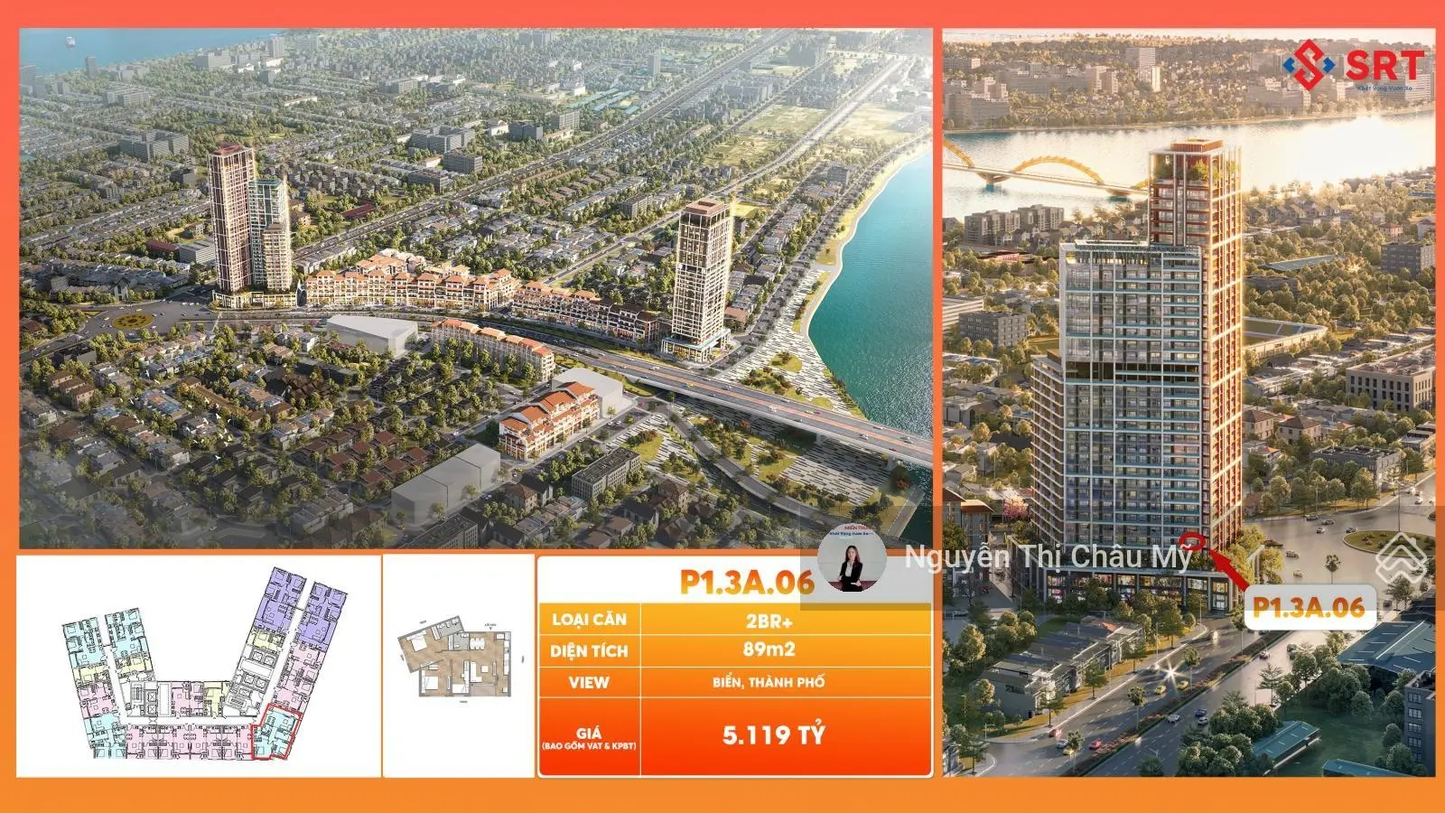 Mã căn 2PN + Diện tích 89m2 tầng 3A dự án Sun Cosmo - Vị trí gần Cầu Trần Thị Lý - Ms Châu Mỹ