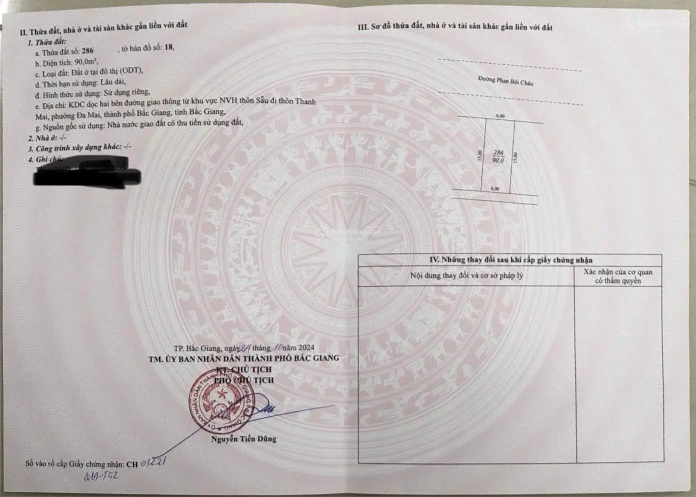 Chính chủ bán đất đã có sổ tại đường phan bội châu, 1,85 tỷ, 90m2, pháp lý đầy đủ