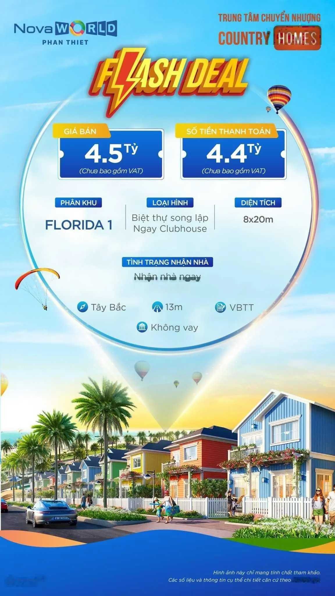 Bán căn villa Novaworld Phan Thiết 8x20m mẫu nhà màu vàng nhiều khách thích giá 4,5 tỷ