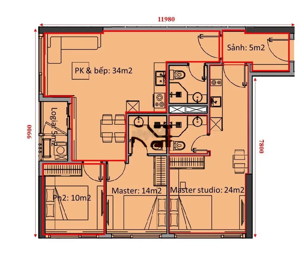 Dualkey -căn hộ 2n + 1stu hot nhất dự án Sun Ponte giá chỉ từ 55tr/m2