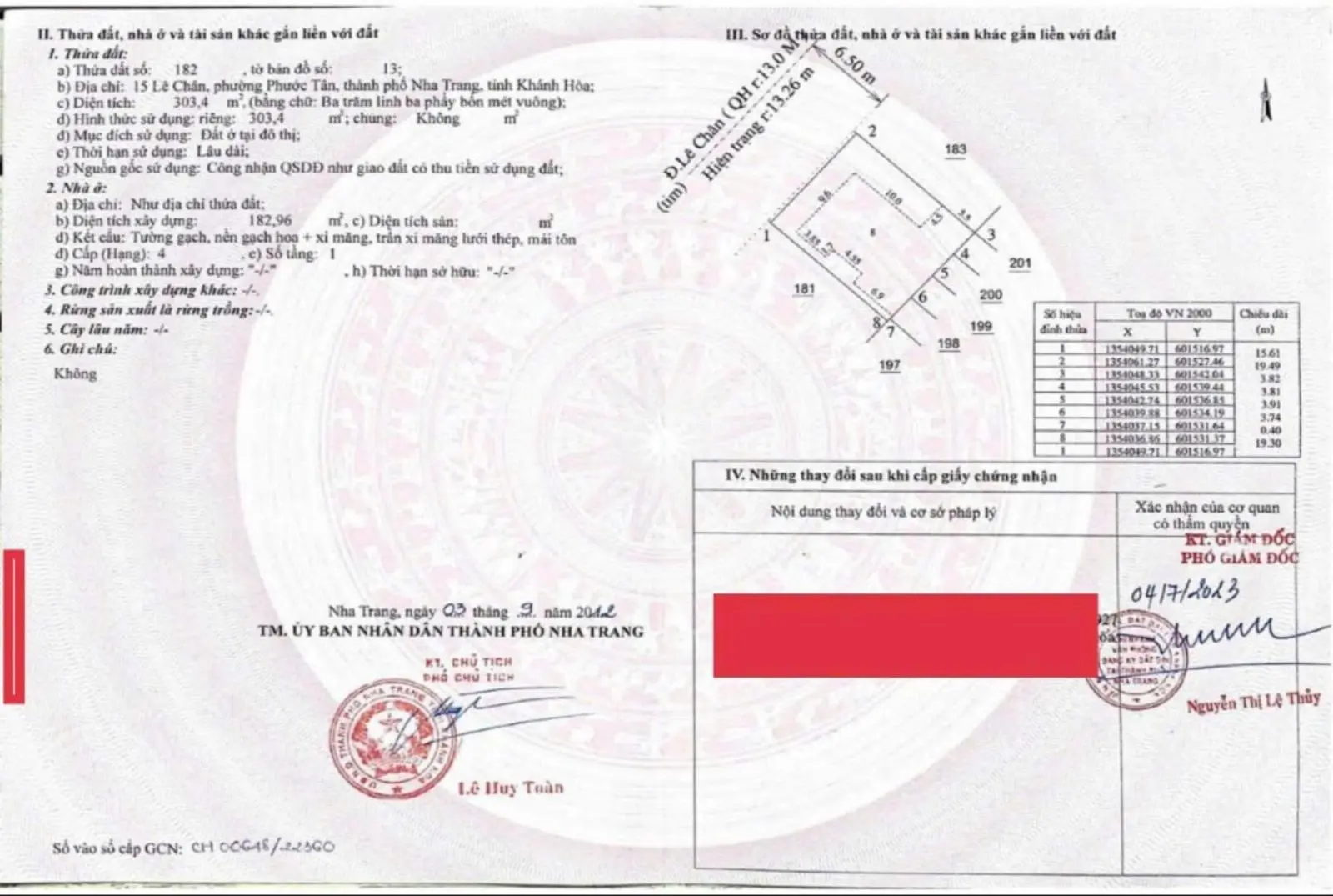 BÁN NHÀ MẶT TIỀN ĐƯỜNG LÊ CHÂN TTTP NHA TRANG 300m2 ngang hơn 15m Chỉ 85tr/m2 . Alo 0379 968 *** Thư