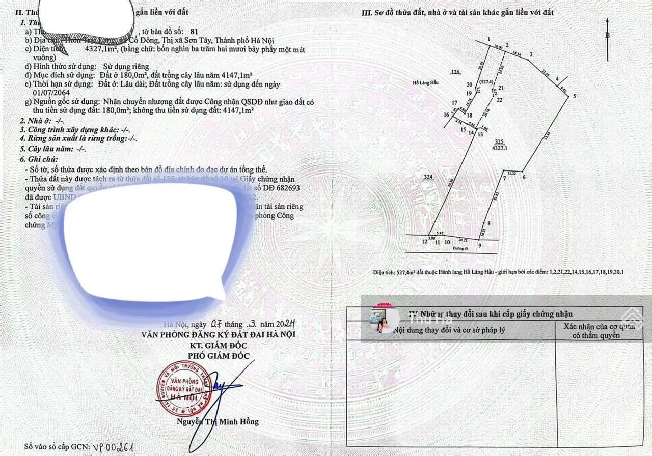 CC bán 4327 m2 đất Trại láng - xã Cổ Đông, 40 m mặt tiền. Đường 2 ô tô tránh nhau