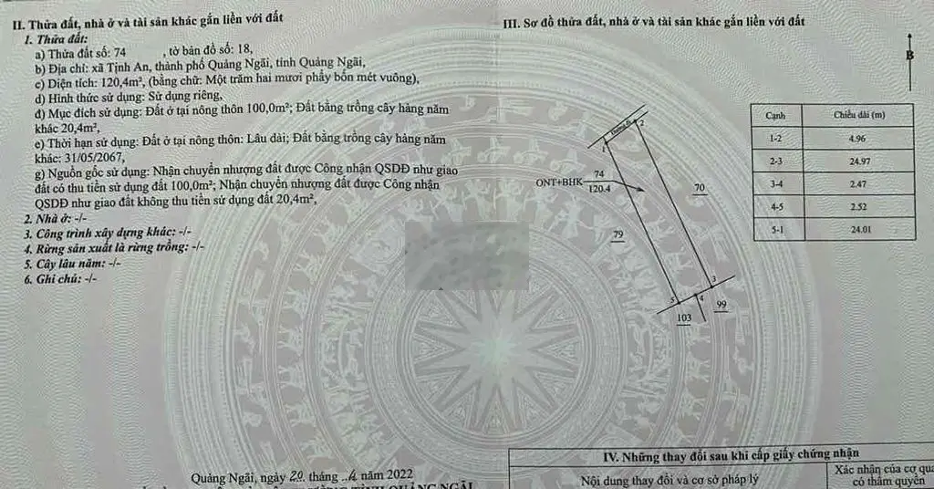 Đất thổ cư Tịnh An, TP Quảng Ngãi