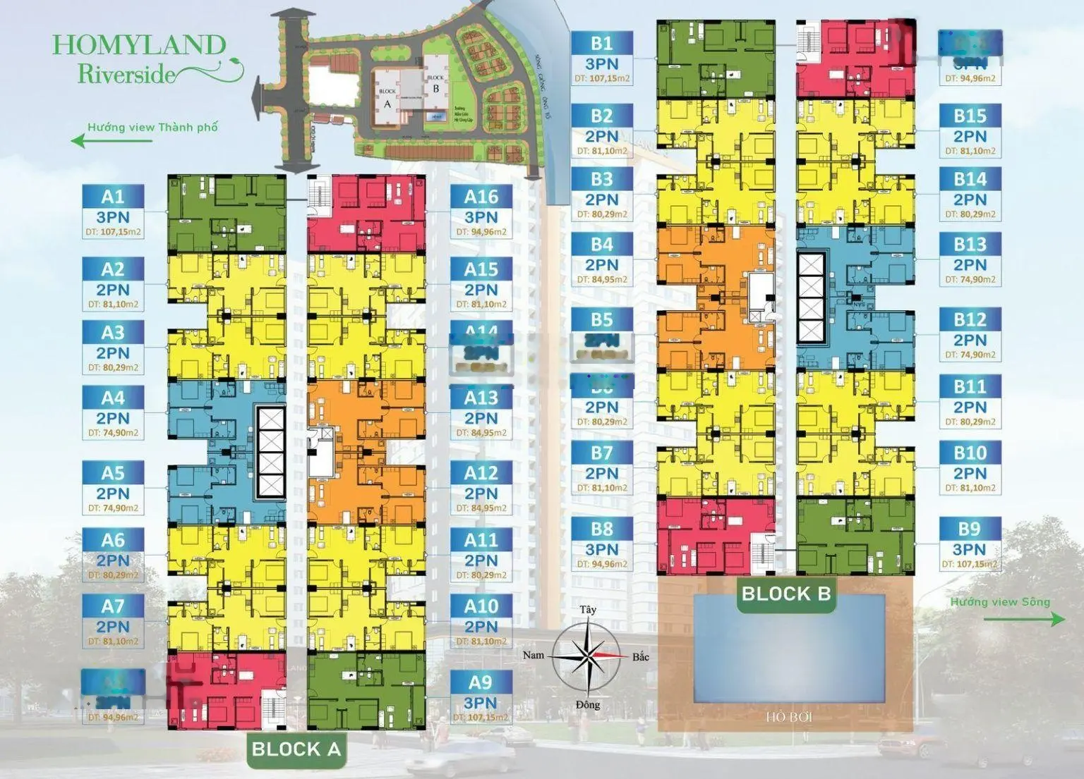Bán căn hộ 2PN/75m2 tầng trung Homyland Riverside Nguyễn Duy Trinh Q. 2, chiết khấu 3%. 0931 633 ***