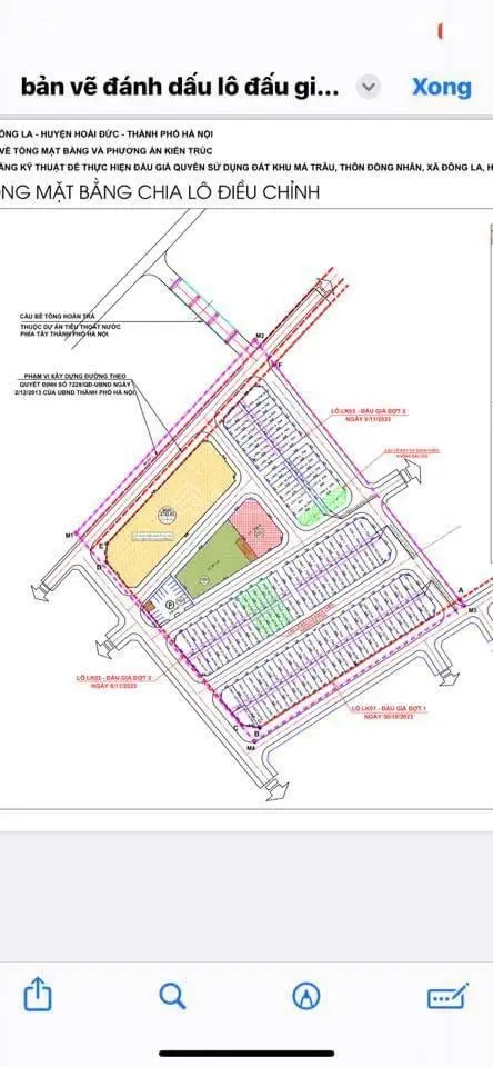 Đất đấu giá trạm bơm Yên Nghĩa Đông La DT 105m MT 7m. Đường 12m cả vỉa hè 2 lô LK 03-19 và LK02-20