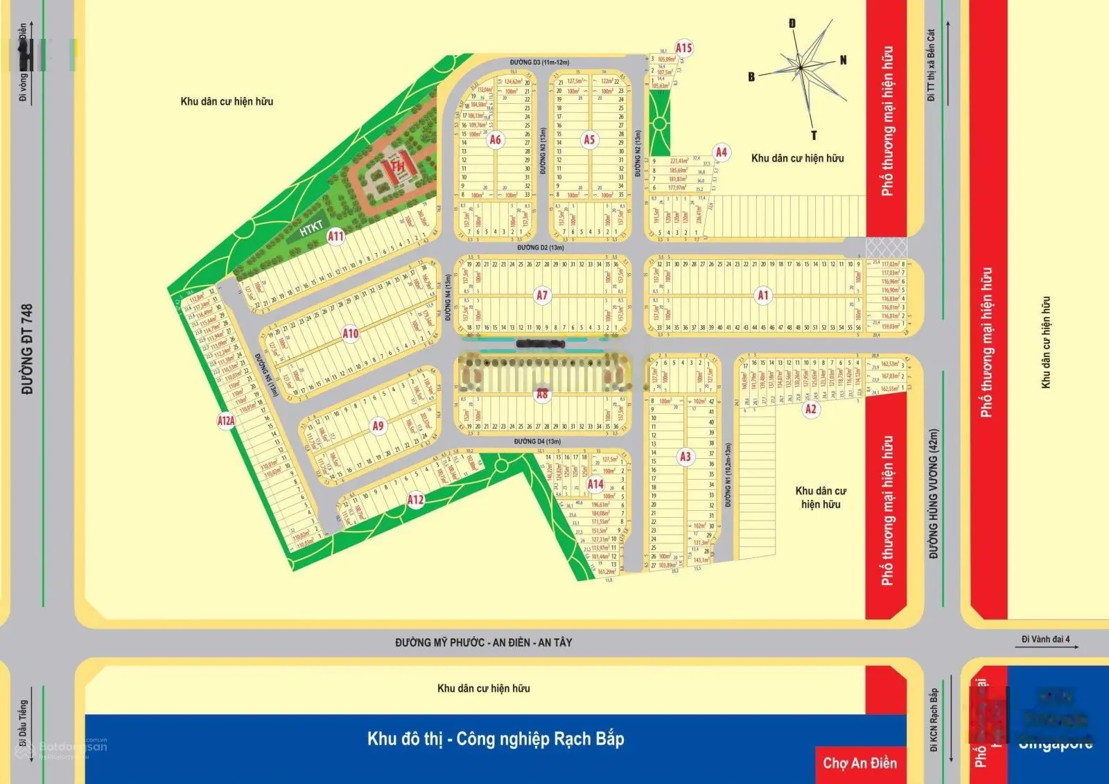 Bán gấp lô đất Bến Cát Center City 2, mặt tiền Hùng Vương, sổ sẵn full thổ cư