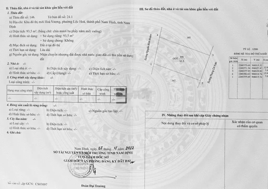 Cần bán đất khu đô thị mới Hòa Vượng, Lộc Hòa, Nam Định. Diện tích 93,5m2