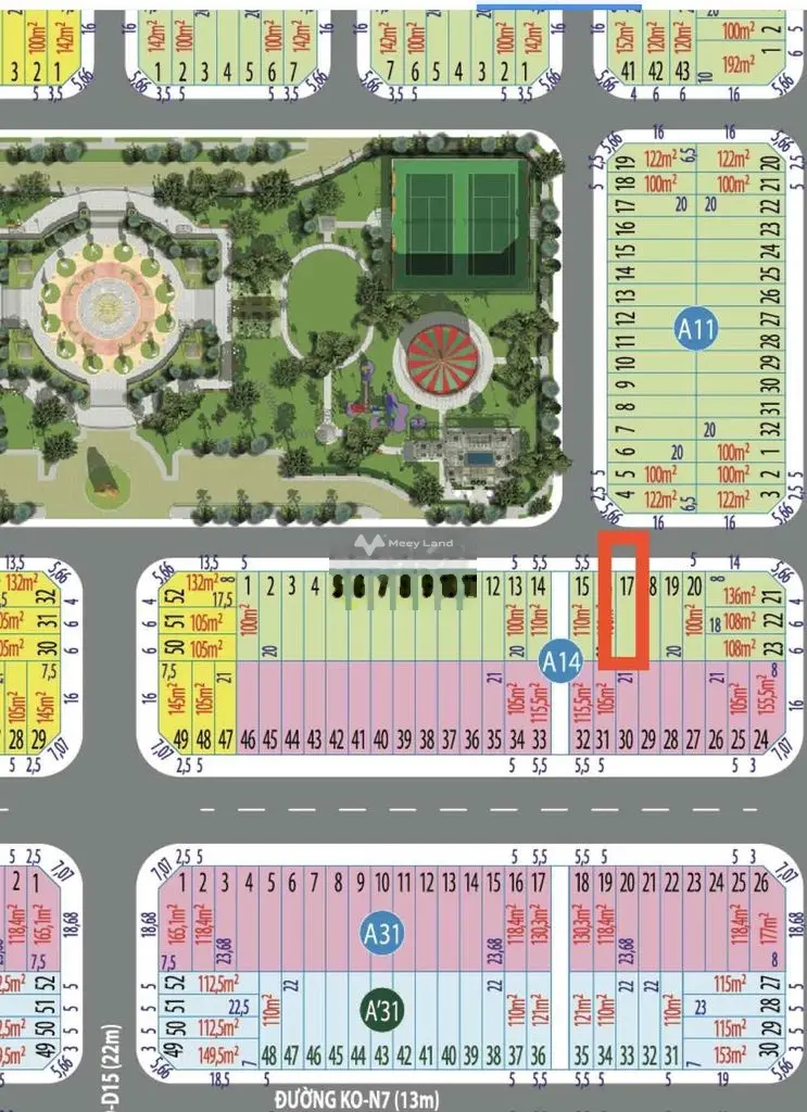 Cần bán lô đất đối diện công viên lớn A14-17 giá 1ty9 diện tích 100m2