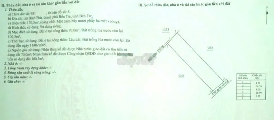 170m(6x28) có 70m thổ cư cách võ v phẩm 200m