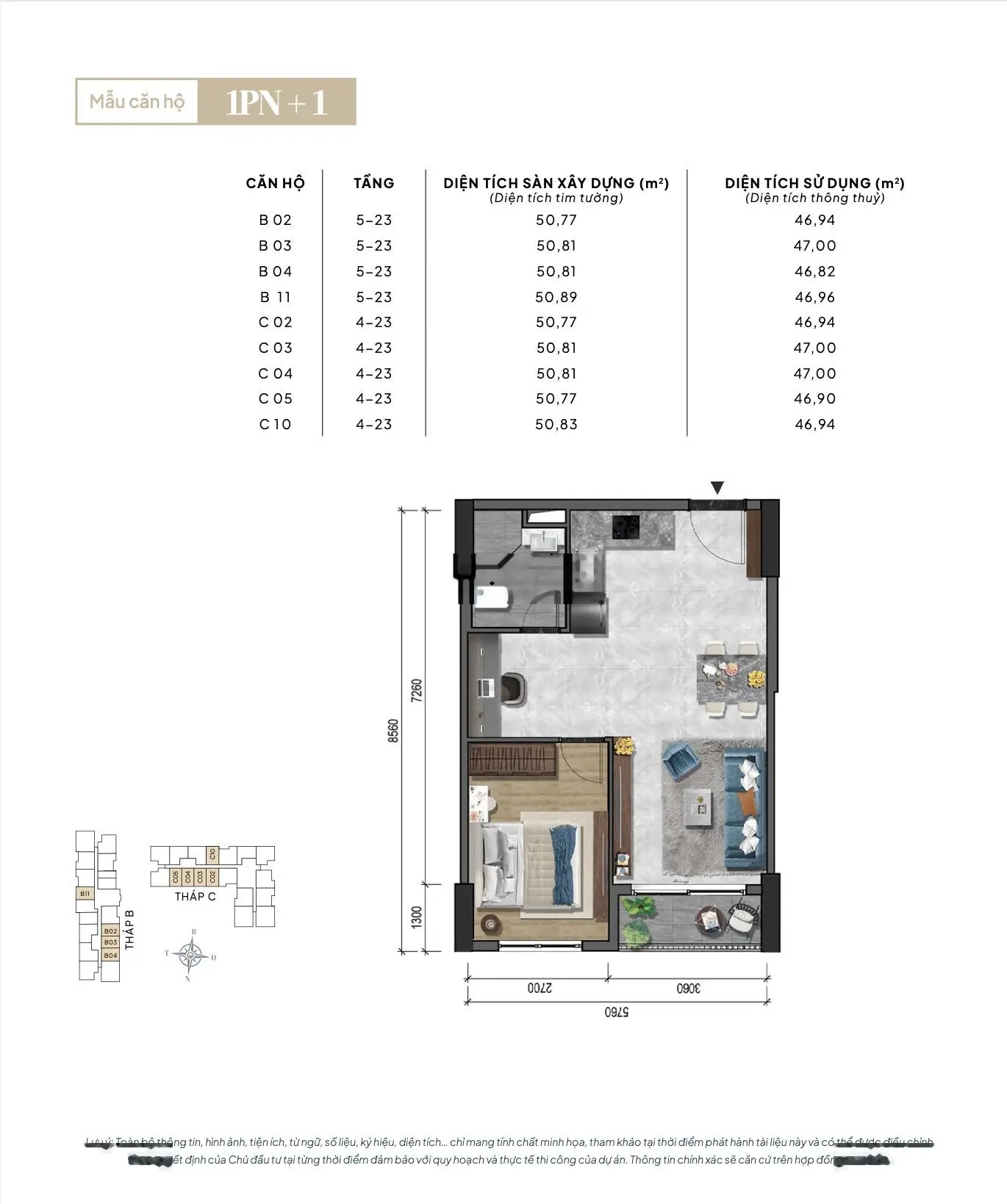Cần bán nhanh 2 căn 1 phòng ngủ giảm 50tr so với giá hợp đồng bao hết thuế phí công chứng