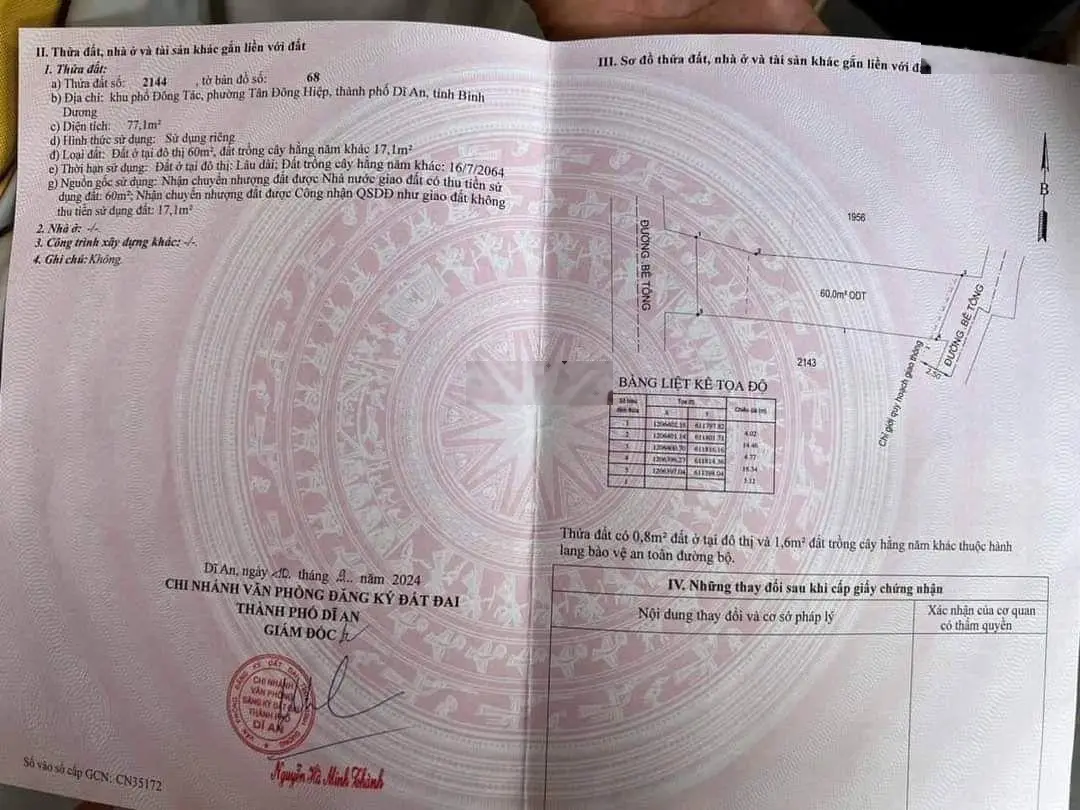 Cần bán đất giá 2,5 tỷ VND tại Dĩ An, Bình Dương diện tích 77m2