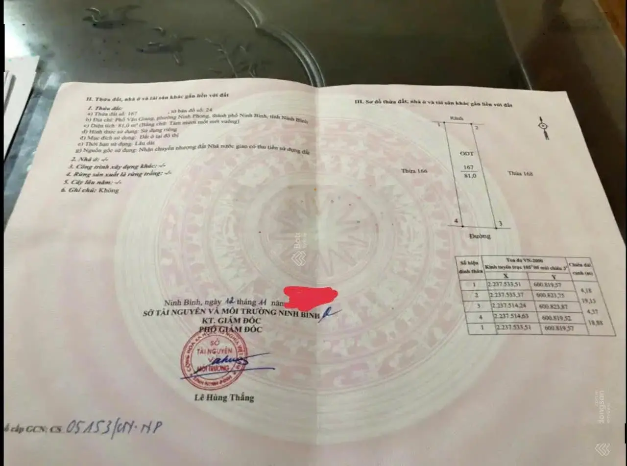 Chính chủ bán mảnh đất phố Vân Giang, phường Ninh Phong. Diện tích 81m2, MT 4.37m giá 1,45 tỷ