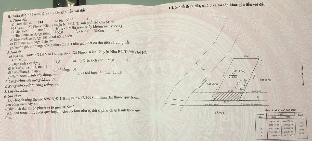 Bán đất 3 mặt tiền hẻm 1508 Lê Văn Lương, Nhà Bè, 32 tỷ, 900m2 thổ cư 100% mở rộng đường 10m