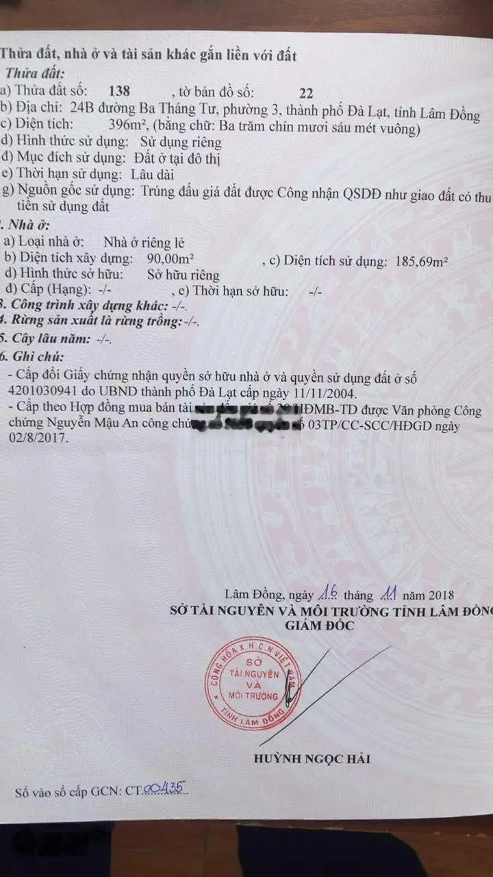 Chính chủ cần bán nhà mặt tiền đường 3/4 ngay UBND Phường 3, TP. Đà Lạt. Sổ hồng riêng