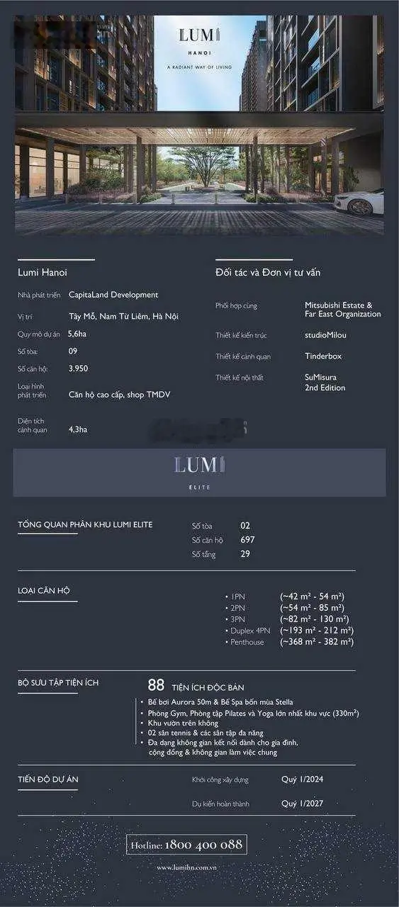 Booking phân khu Lumi Elite chọn quỹ căn hot tặng ngay 200tr