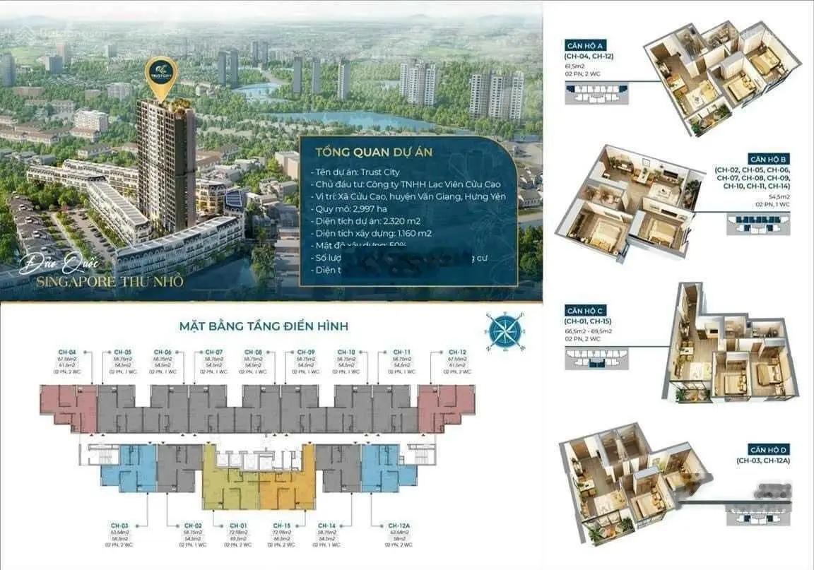 Chính chủ cần bán căn 2N2WC 69,5m2 tầng 09 dự án TrustCity Văn Giang view Ecopark cực đẹp