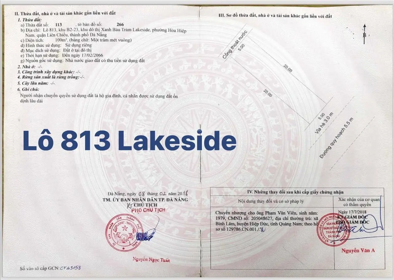 Bán Lô Đất Nền Đường 5 Hướng Đông Nam Lakeside Liên Chiểu.