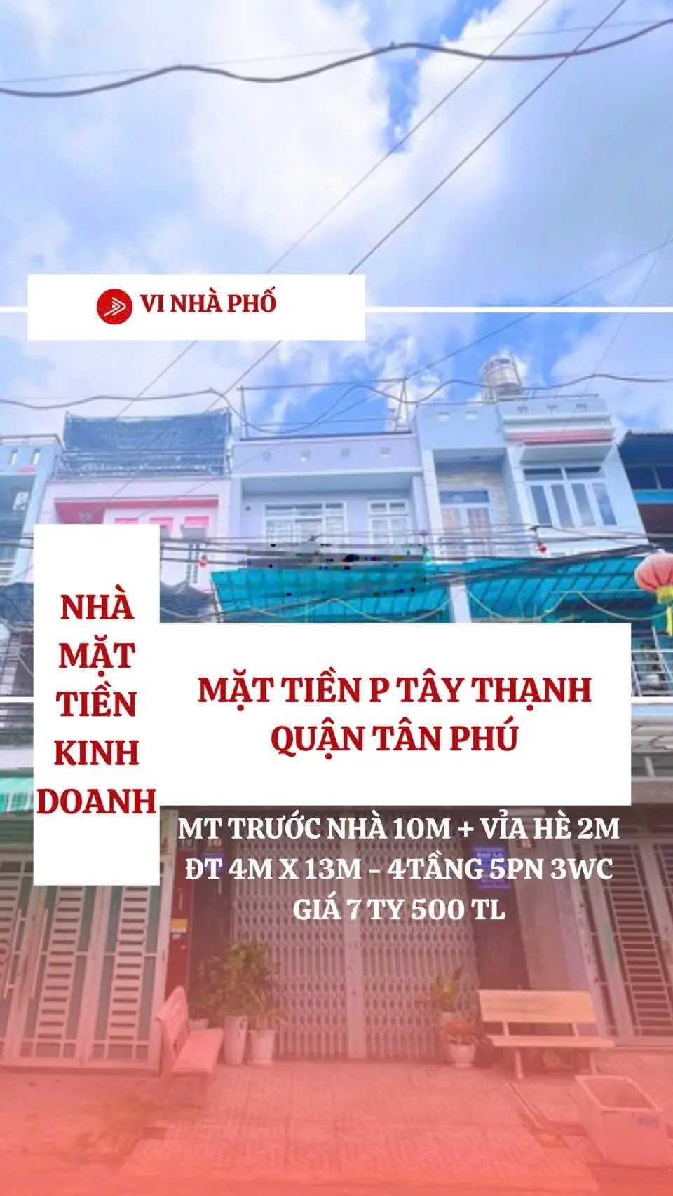 Bán nhà mặt tiền kinh doanh 52m2 4 tầng tại tây thạnh quận tân phú