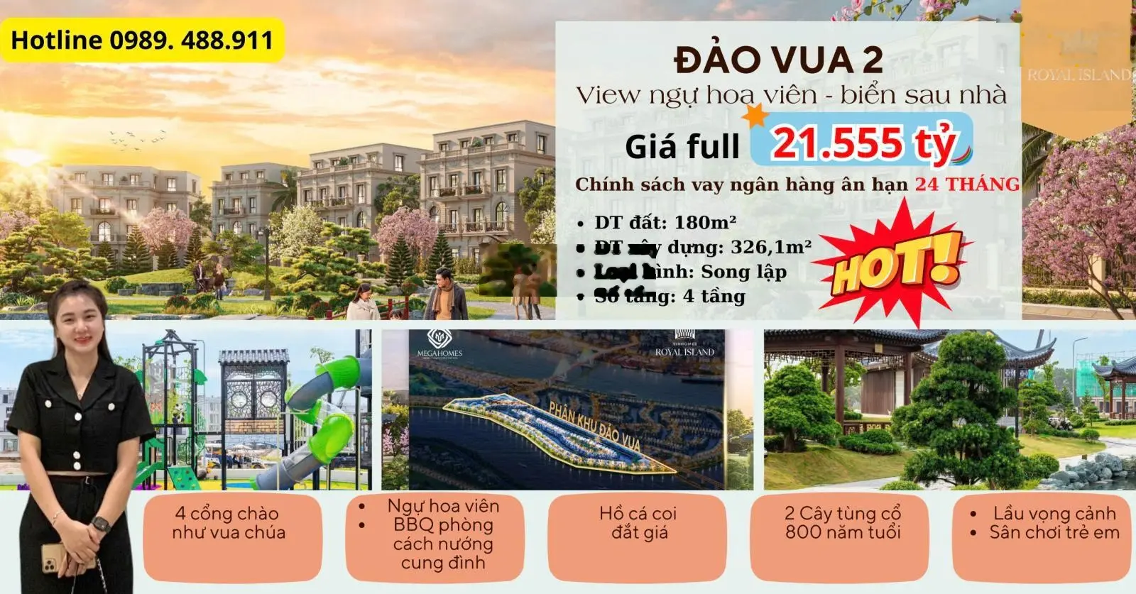 Bán Biệt thự Song Lập Đảo Vua hướng tây nam view ngự hoa viên - bãi biển ĐÔNG BẮC. Lh : 0989 488 ***