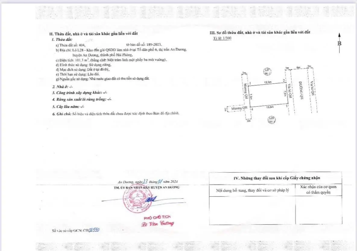 Bán lô đất đẹp 101m2 tại đấu giá tổ 6 Thị Trấn An Dương