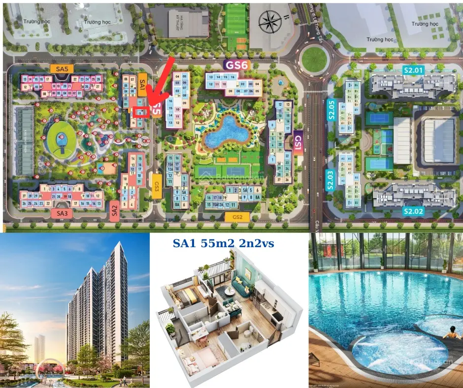 Bán căn 2N2VS 55m2 Vinhomes Smart City, tầng đẹp hướng mát. Giá bán 3.5 tỷ
