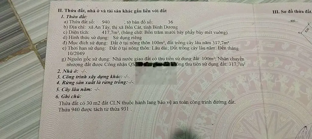 Đất đẹp lô số 9, 418m2 ngang 6m gần trường Tiểu Học An Tây
