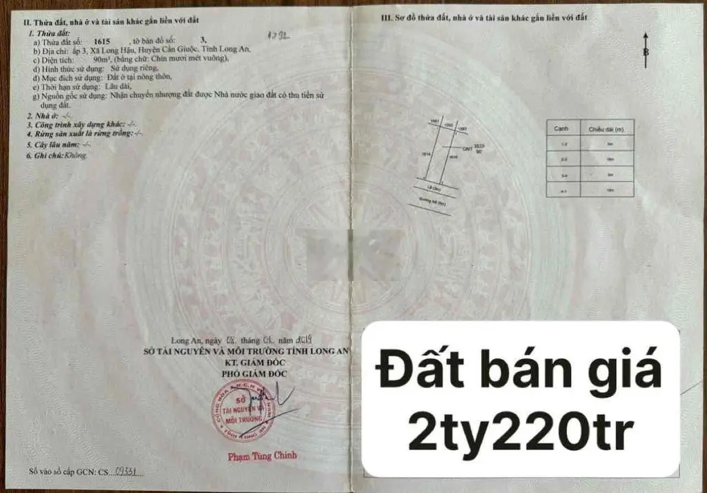 Bán đất 2,2 tỷ, diện tích 90m2 tại Long Hậu, Xã Long Hậu, Huyện Cần Giuộc, Long An