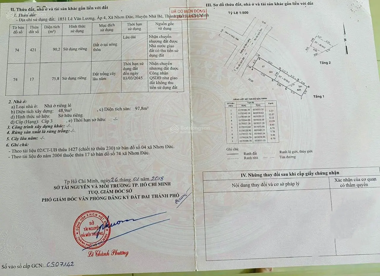 Bán nhà mặt tiền đường Lê Văn Lương, Nhà Bè, DT: 6 x 30m gần chợ 8 tỷ LH: 0906 622 ***