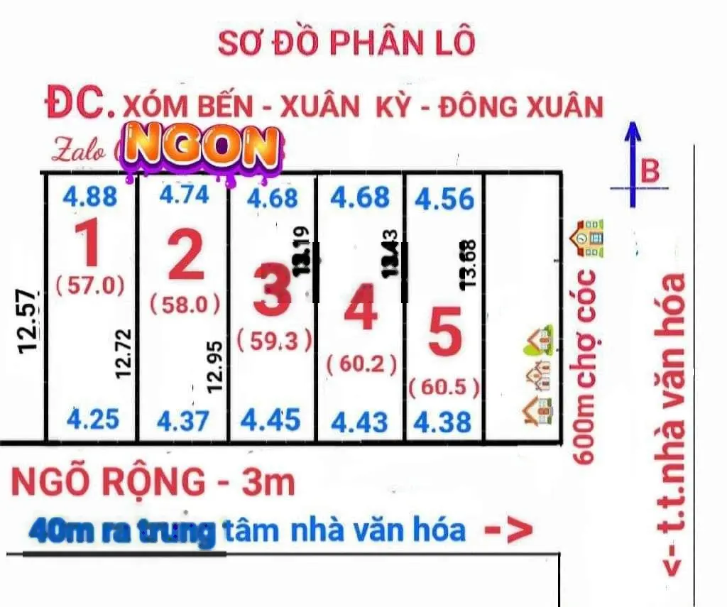 Bán đất hiếm 60.2m2 nở hậu, ô tô đỗ cửa, nhỉnh 1 tỷ. Diện tích: 60.2m2 mặt tiền: 4.43m nở hậu 4.68m