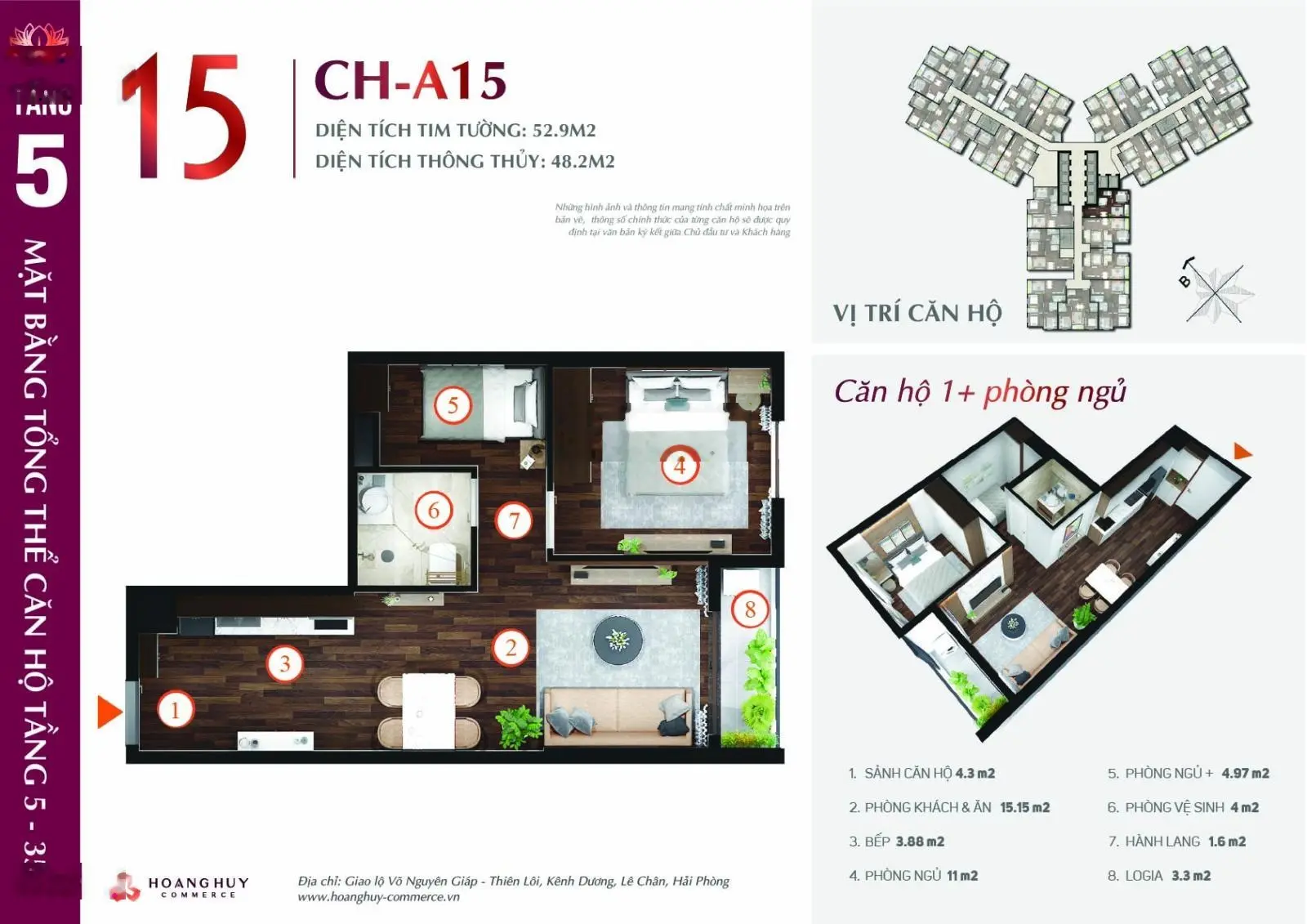 Chiết khấu hơn 800 triệu căn hộ 1,5 phòng ngủ tại Hoàng Huy Commerce