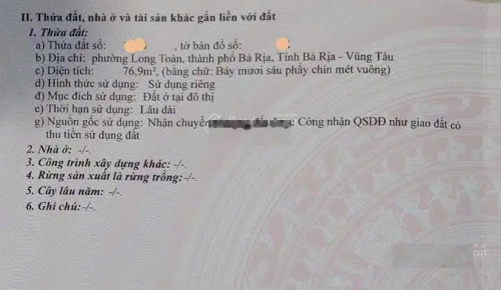 Bán đất full thổ cư - 150m2 - Cách Mạng Tháng 8 - P. Long Toàn - Bà Rịa - Giá chỉ 3,5 tỷ