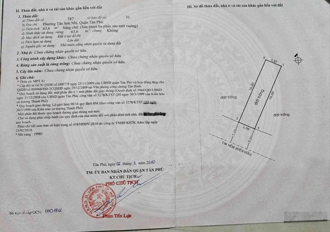 Bán nhà cấp 4 giá 7,5 tỷ, diện tích 72 m2, tại Tân Sơn Nhì, Tân Phú