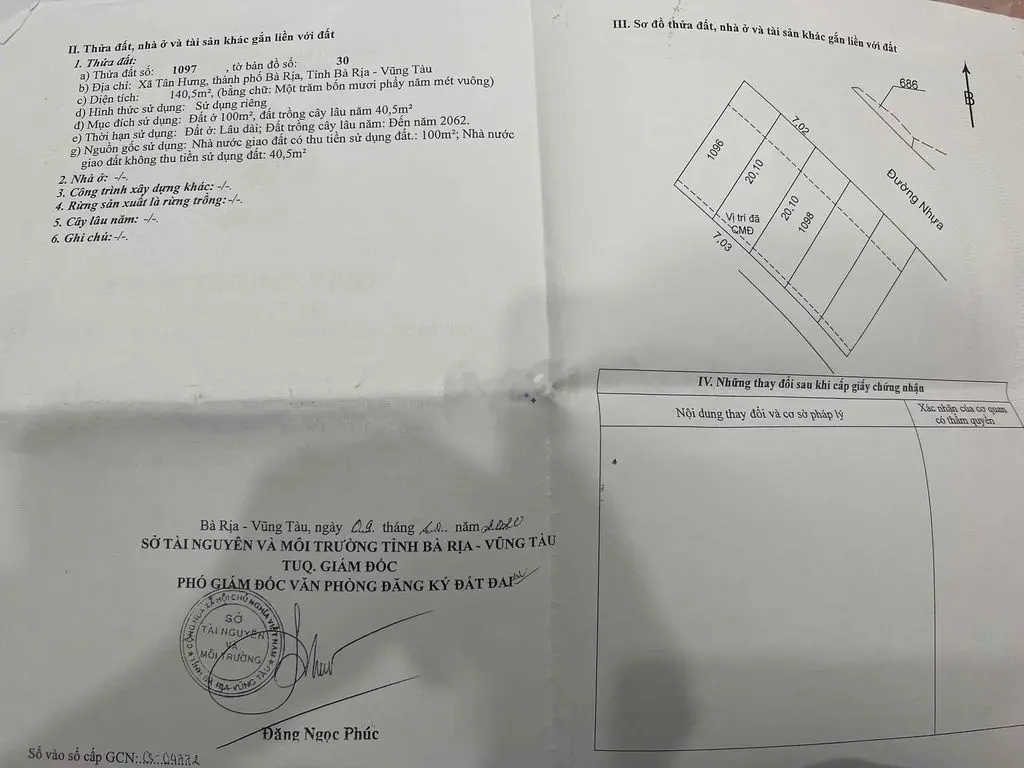Đất Tân Hưng BRVT 1.250