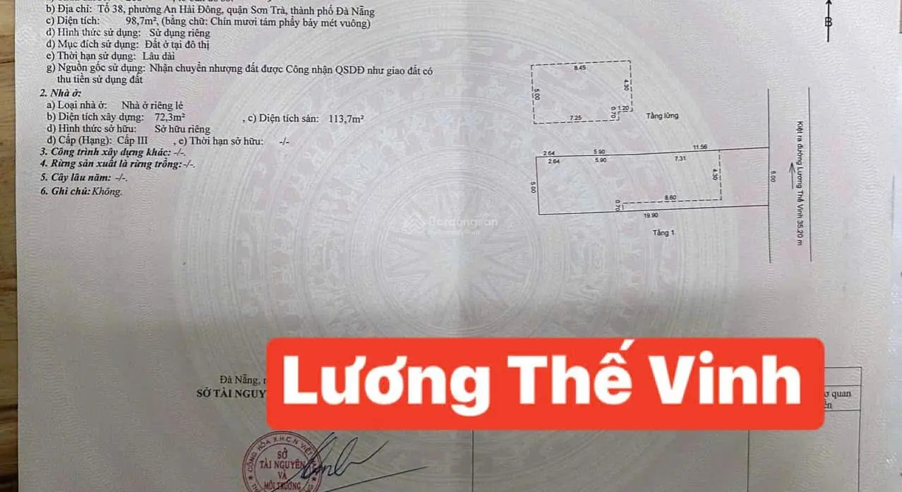 Bán đất tặng nhà kiệt 3,5m ô tô tải đường Lương Thế Vinh thông Mỹ Khê 7 ra võ văn kiệt