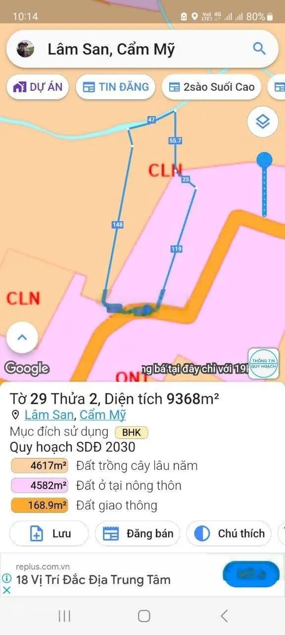 Bán đất diện tích 9368m2 28mt đường bê tong cách tỉnh lộ 765 300m thuộc xã lâm san Cẩm Mỹ Đồng Nai.