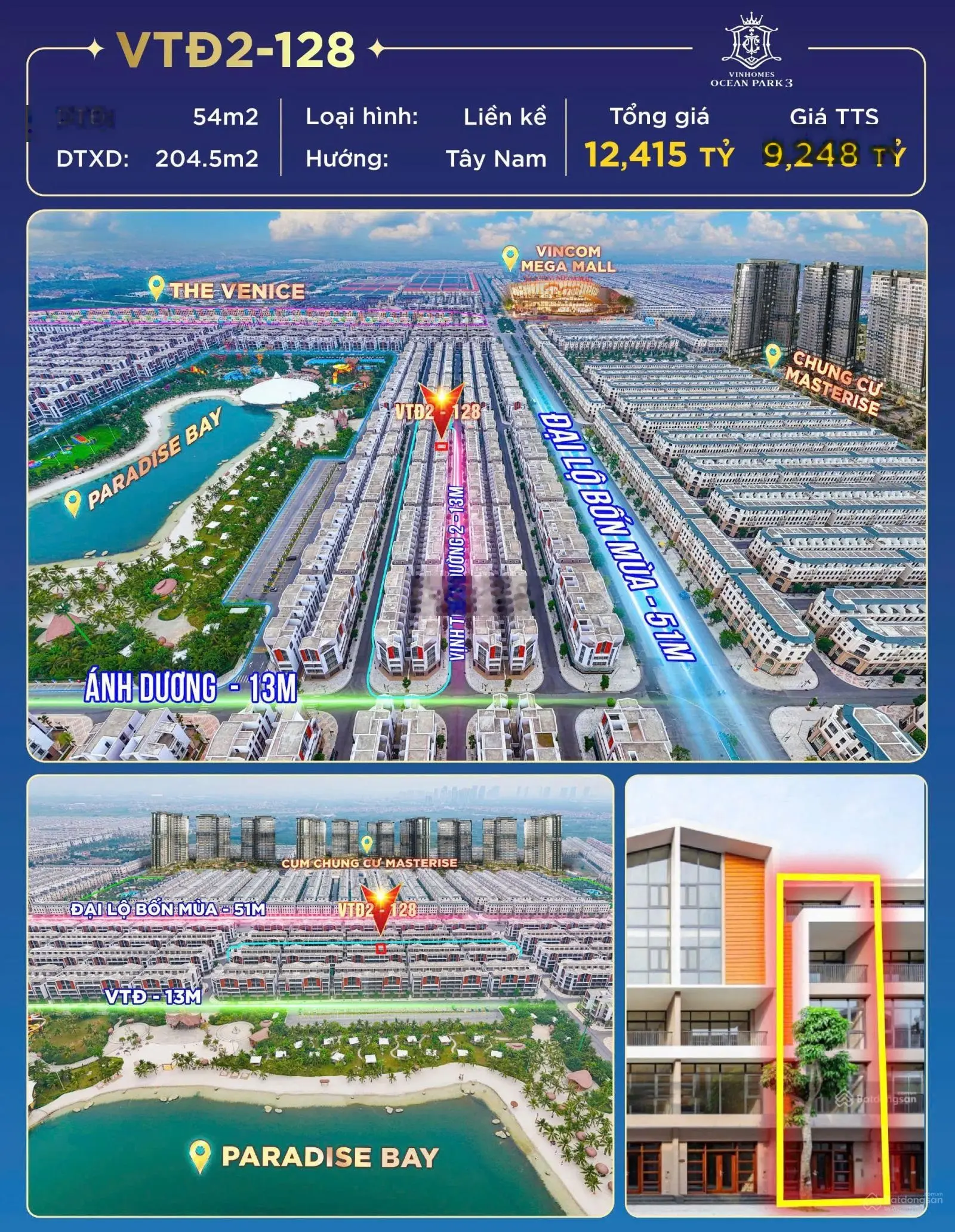 Sở Hữu Ngay Biệt Thự nhà phố kế biển, cạnh hồ, nằm bên đại lộ. Hoàn thiện 3 tầng giá 9 tỷ