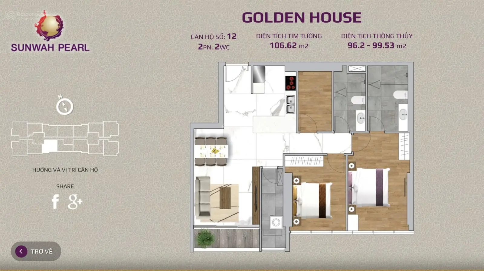 CH Sunwah Pearl thanh toán 50% nhận nhà ở ngay, phần còn lại trả góp 0,85%/tháng giá 12tỷ2/106,61m2