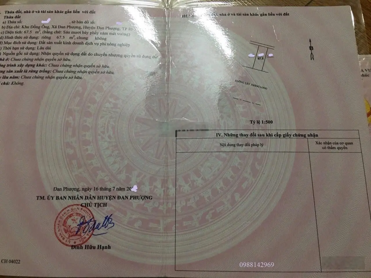 Bán 67,5m2 mặt đường Tây Thăng Long, đồng Ông, xã Đan Phượng, H. Đan Phượng.