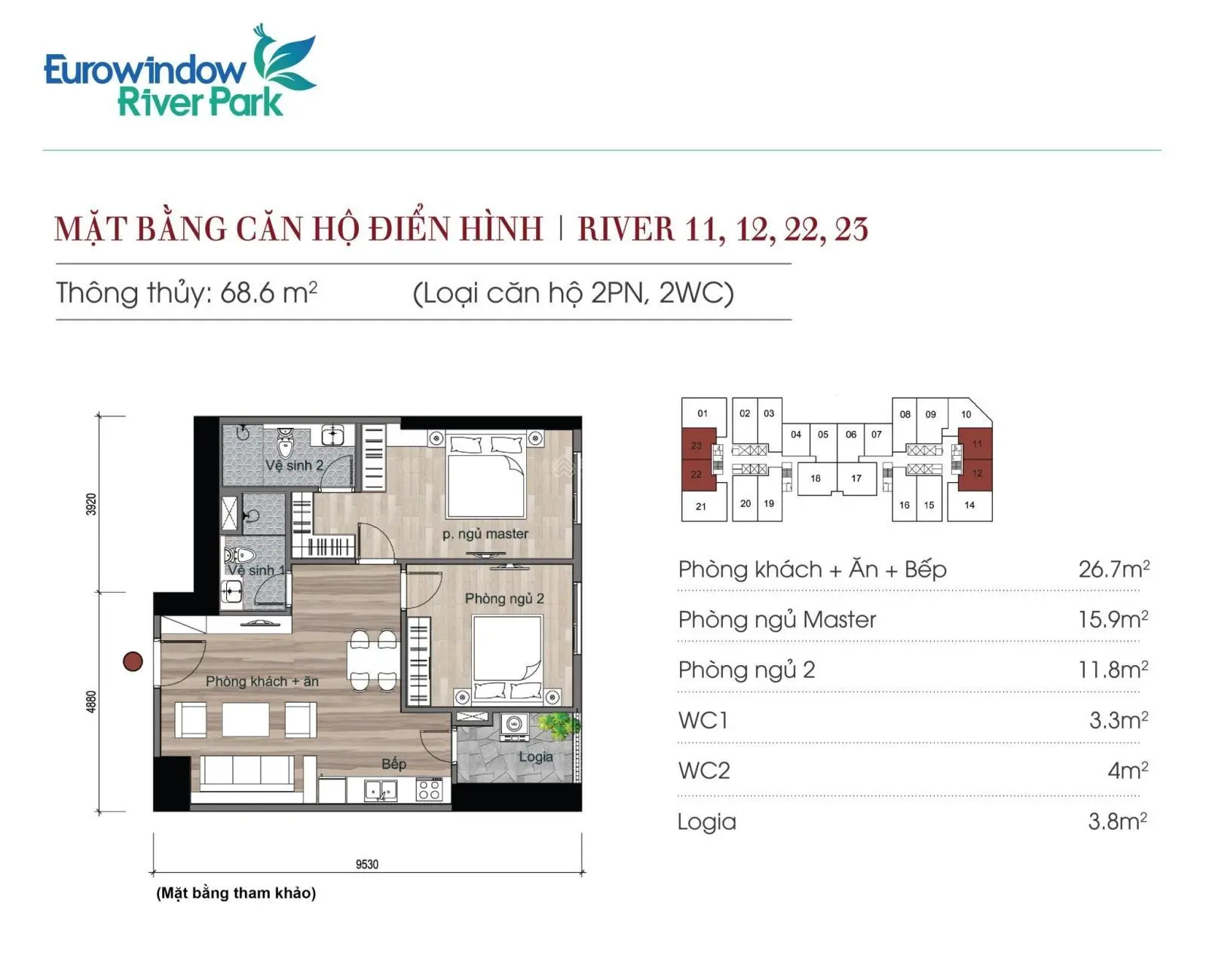Chính chủ bán căn hộ 68,6m2 tòa Rv 2PN 2WC giá 2,75 tỷ bao hết thuế phí có thương lượng
