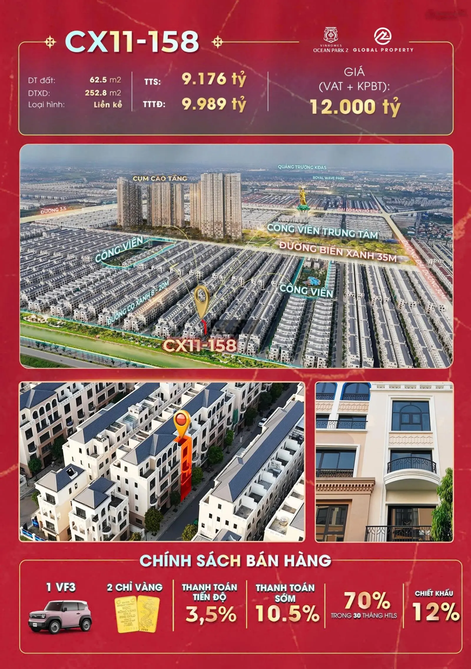 Quỹ 3 căn cọ xanh rẻ nhất ocean park 2 (tặng xe vf3)