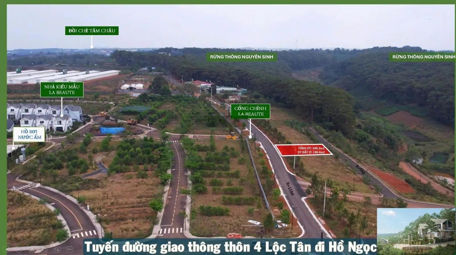 Bán lô đất 240m2 mặt tiền chính hồ Ngọc, xã Lộc Tân