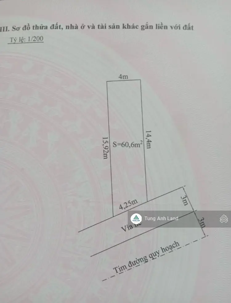Bán lô đất 60,6m2 TĐC Sao Sáng, Thành Tô, Hải An