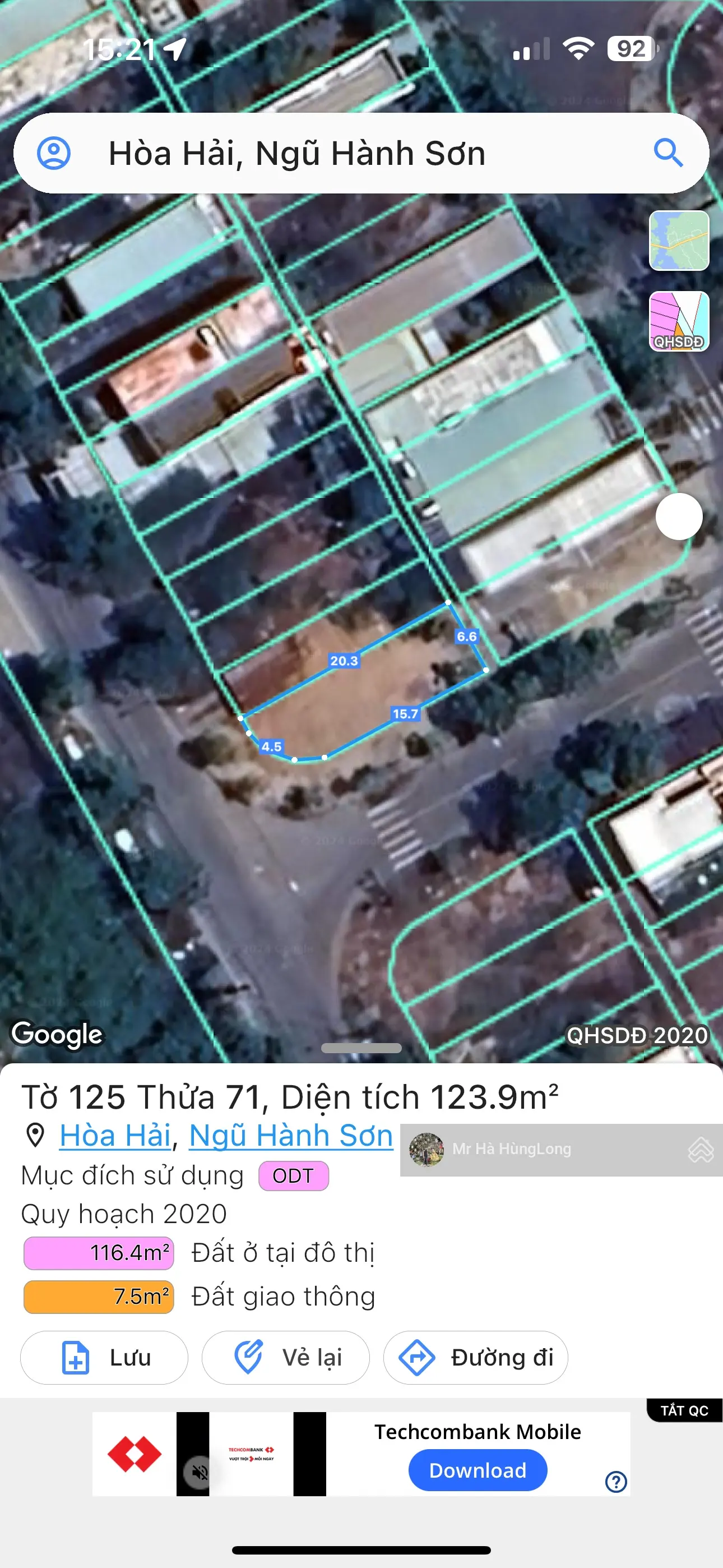 Bán lô Góc Ngã 3 Văn Tân Và Tây Sơn, Khu Phố Chợ non nước, Dt : 123m2