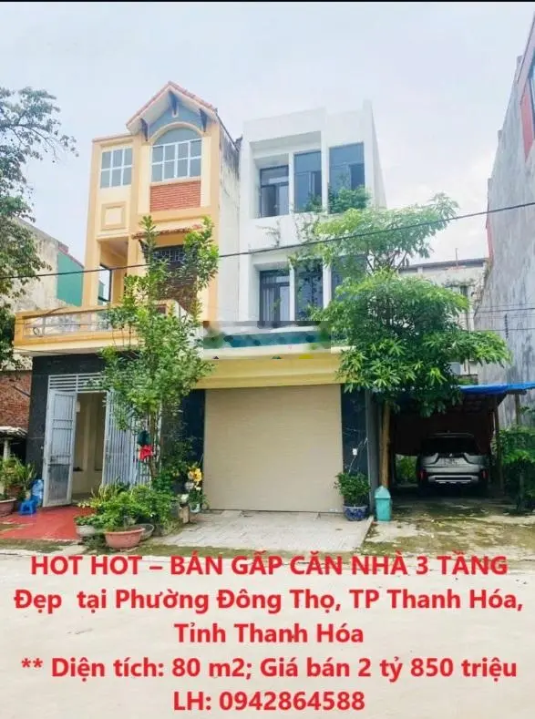 HOT HOT BÁN GẤP CĂN NHÀ 3 TẦNG Đẹp tại Phường Đông Thọ, TP Thanh Hóa, Tỉnh Thanh Hóa