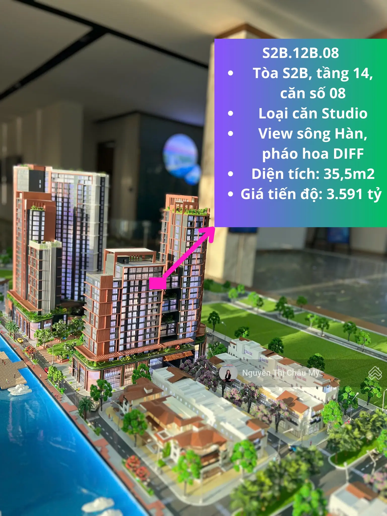 Studio 35,5m2 tầng cao view sông - pháo hoa DIFF - Phía trên là căn Penhouse tòa S2A - Châu Mỹ SRT