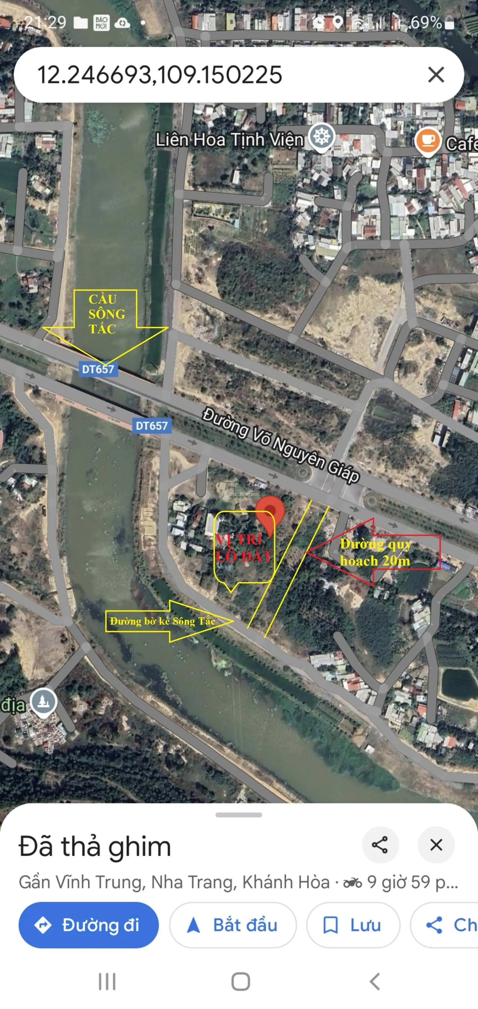 Bán đất 1.992,4 m2 sát cầu Sông Tắc, view Sông - Võ Nguyên Giáp - Vĩnh Trung - Nha Trang (12tr/m2)