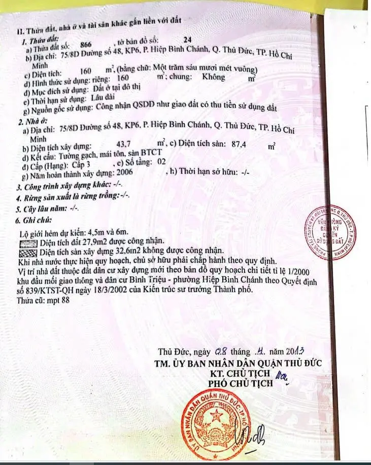 Nhà 1 Trệt - 1 Lầu, nhà 1 xẹt Đường 48, Phường Hiệp Bình Chánh, TP. Thủ Đức - Giá 6 Tỷ 6