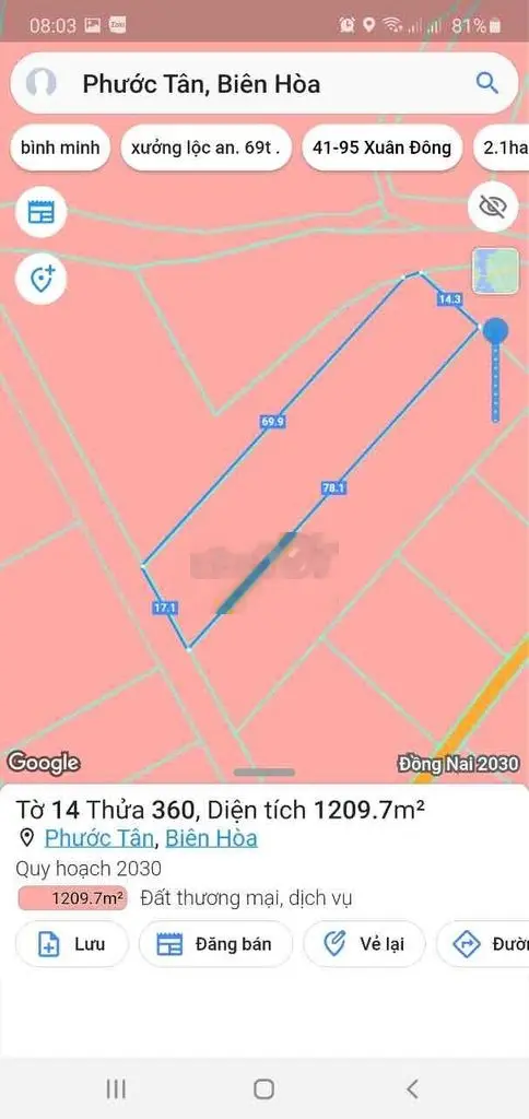 bán lỗ nhiều thửa 500m-1200m2 ở Phước Tân Biên Hoà