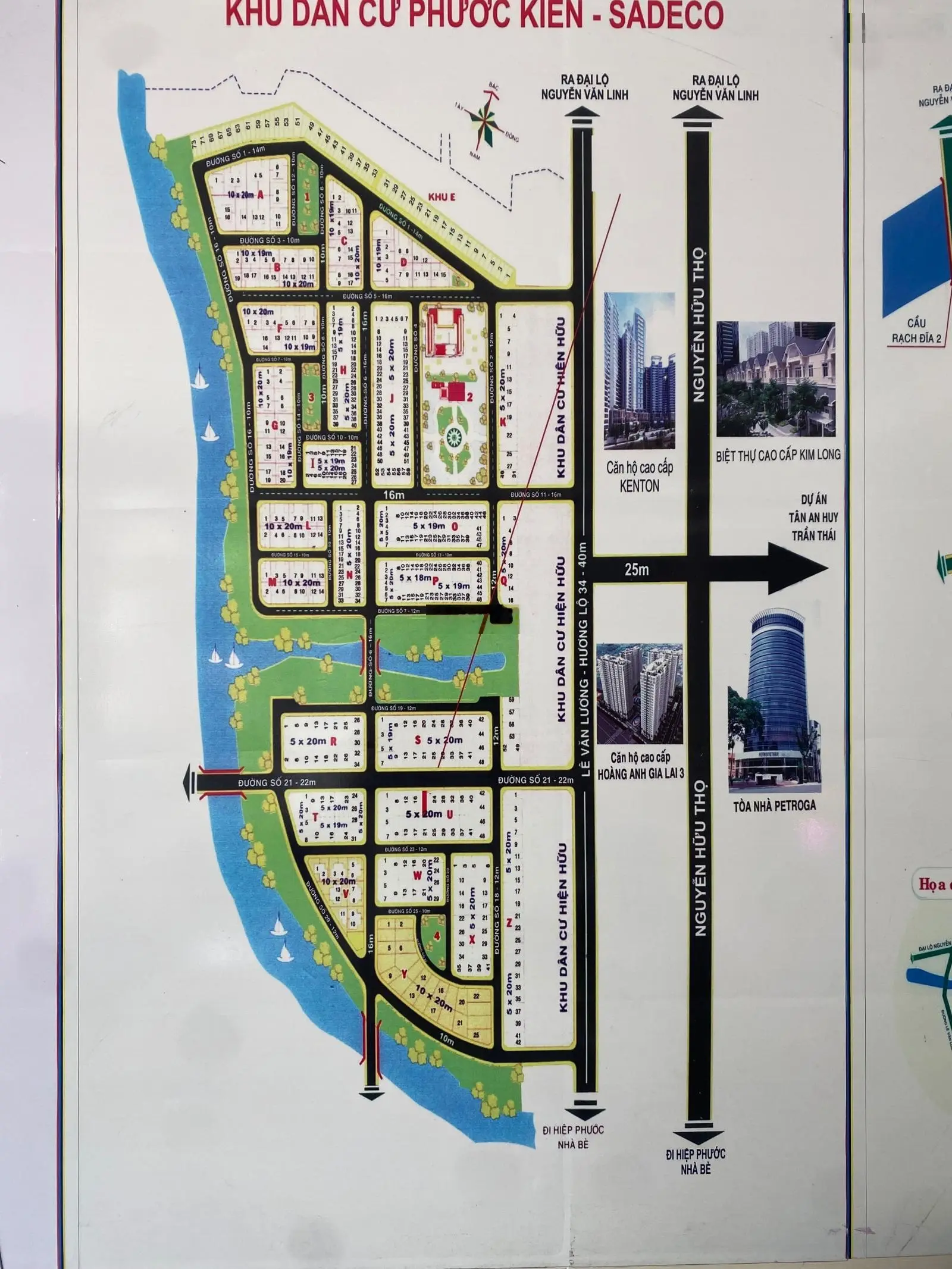Cần bán lô đất góc 2 mặt tiền View công viên KDC Sadeco Phước Kiển A. DT: 6.6m x 18.5m, Sổ đỏ riêng